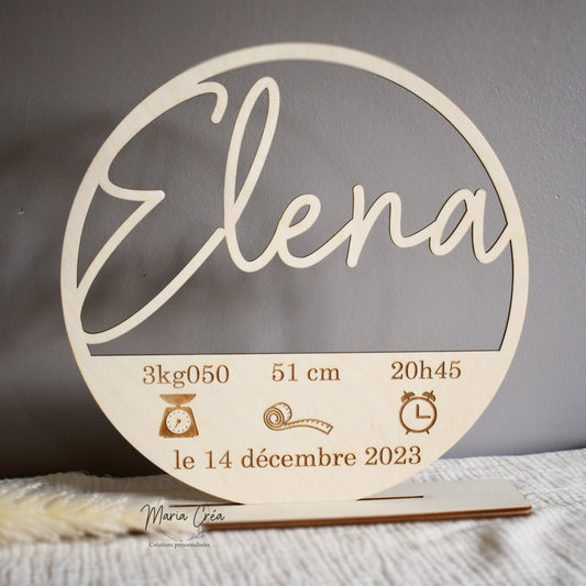 Couronne en bois prénom avec infos de naissance