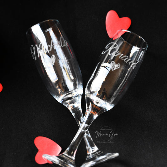 Verres gravés prénoms coeur