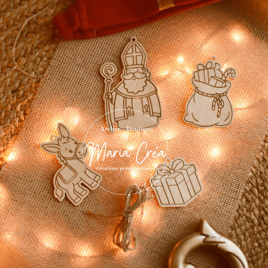 Kit créatif Saint-Nicolas – 4 décorations en bois à peindre
