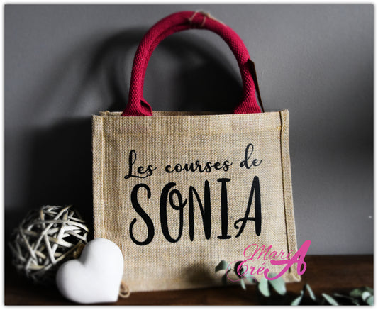 Sac en toile de jute "Les courses de ..."
