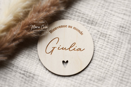 Plaque prénom - Bienvenue au monde coeur
