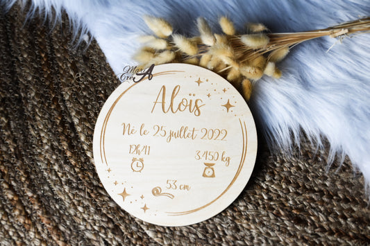 Plaque prénom avec infos de naissance - étoiles