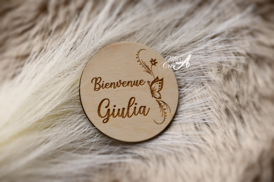 Plaque prénom - Bienvenue papillon
