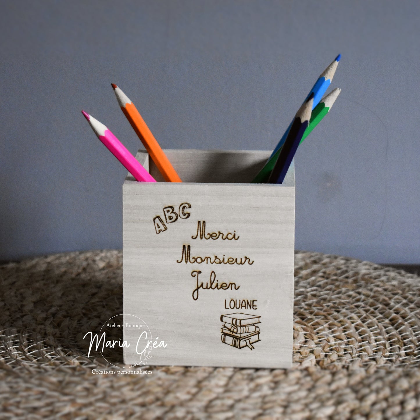 Pot à crayon en bois - Merci