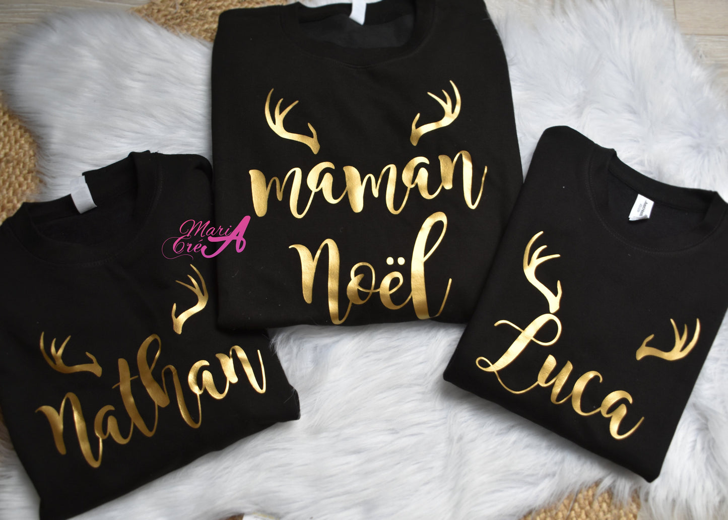 Pull de Noël personnalisé avec prénom et bois de cerf - Adulte