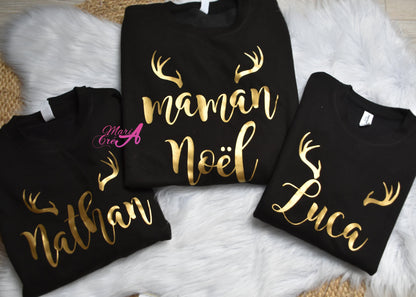 Pull de Noël personnalisé avec prénom et bois de cerf - Adulte