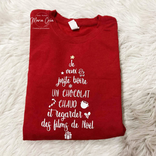 Pull de Noël "Je veux juste boire un chocolat chaud et regarder des films de Noël" - Enfant