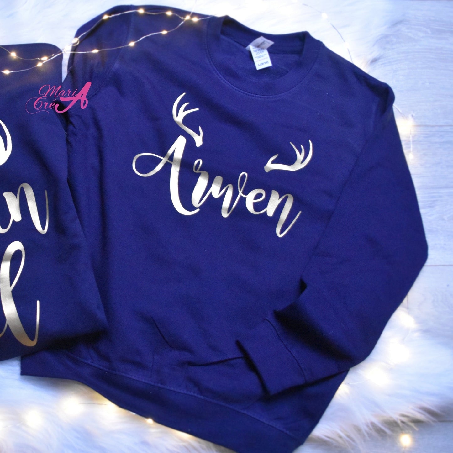 Pull de Noël personnalisé avec prénom et bois de cerf - Enfant