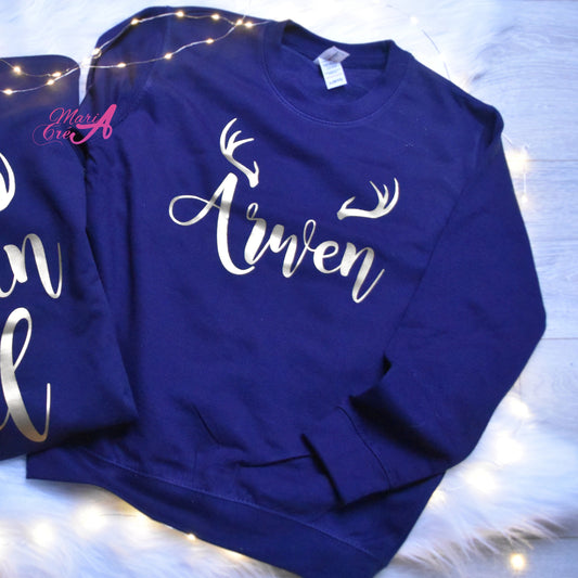Pull de Noël personnalisé avec prénom et bois de cerf - Enfant