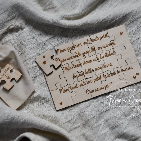 Puzzle en bois annonce grossesse rébus