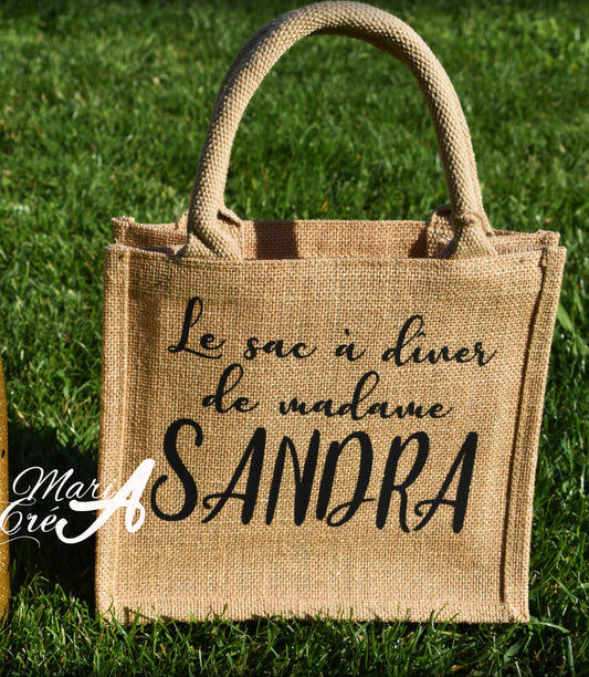 Sac en toile de jute "Le sac à diner de Madame ..."