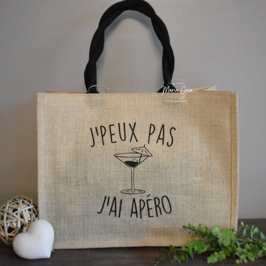 Sac en toile de jute "J'peux pas j'ai apéro"