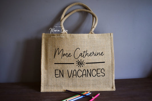Sac en toile de jute "Madame ... en vacances"
