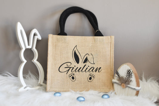 Sac en toile de jute Pâques - silhouette oreilles lapin