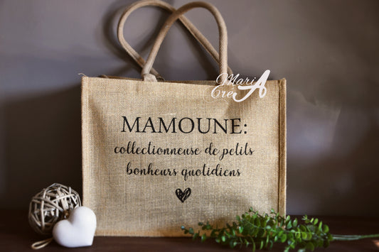 Sac en toile de jute : Définition "collectionneuse de petits bonheurs quotidiens"