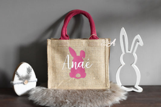 Sac en toile de jute Pâques - silhouette lapin