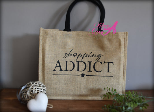 Sac en toile de jute "Shopping addict"
