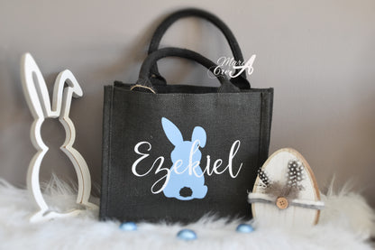 Sac en toile de jute Pâques - silhouette lapin