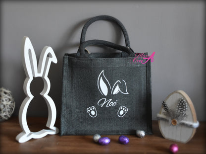 Sac en toile de jute Pâques - silhouette oreilles lapin