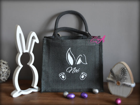 Sac en toile de jute Pâques - silhouette oreilles lapin