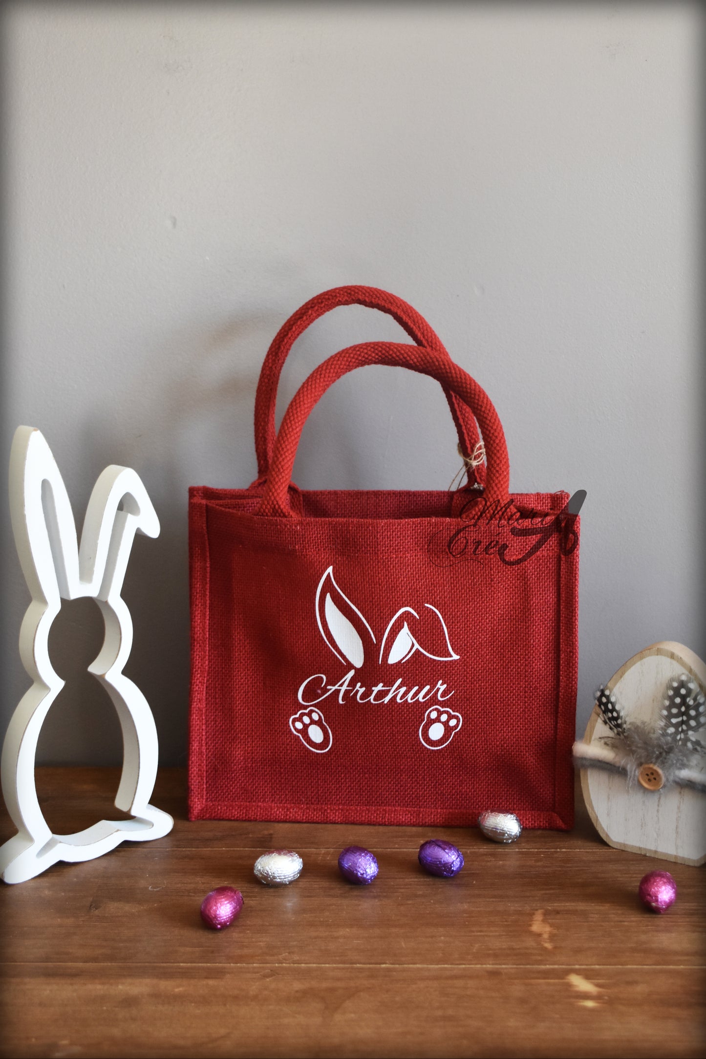Sac en toile de jute Pâques - silhouette oreilles lapin