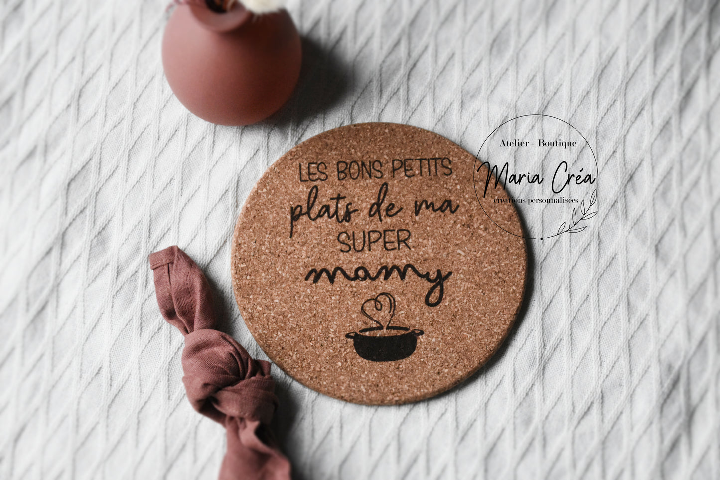Sous-plat en liège "Les bons petits plats de ma super/ notre super ..."